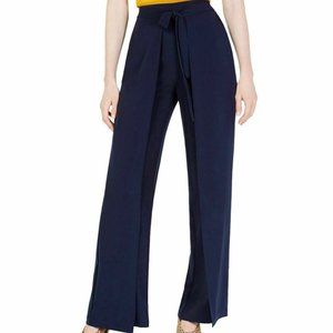 Navy Tie-Front Casual Wide Leg Pants